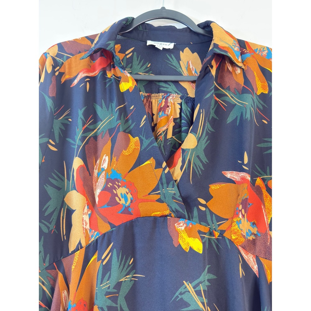 Umgee Mini Dress Navy Blue Floral Bell Sleeve Boho Women Large G1866 - Picture 3 of 10
